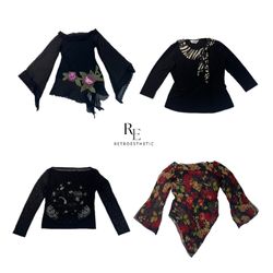 Y2Kブラックゴシックフルスリーブトップス Re-2432