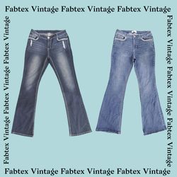 (Fav-423) Y2K Denim Embellished Flared Jeans