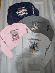 Ed Hardy Damen Kurzarm Crewneck Sweatshirts