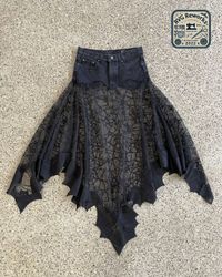 Jupe en denim recyclé et en filet