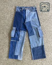 Pantalons patchwork cargo en denim recyclé