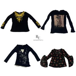 Y2K All Black Graphic & Full Sleeves Tops RE-2448