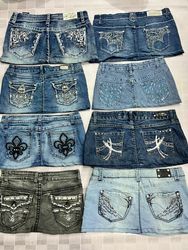 R182 Gonne Mini Riciclate con Decorazioni per Donn..