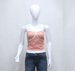 CR725 Upcycled Gingham Lace Bustier Top