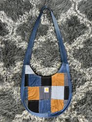 FS-04 Bolsa Sling de Lona Denim em Patchwork Upcyc..