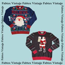 (FV-481) Christmas Santa Claus Print Knitwear Swea..