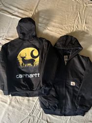 Carhartt rework style yellow printed hooded jacket..