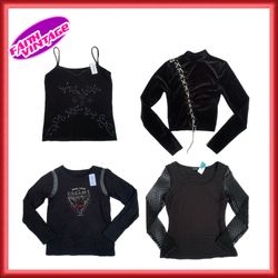 ブラックベルベットミックスオールスタイルブラックトップス (FV-081)