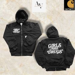 Carhartt rework style girls drug hoodie in black