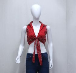 CR755 Upcycled Bandana Tie-Front Top