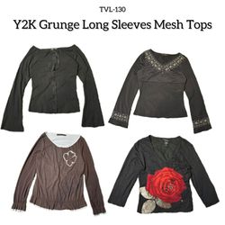 Y2K Grunge Long Sleeves Mesh Tops (TVL-130)