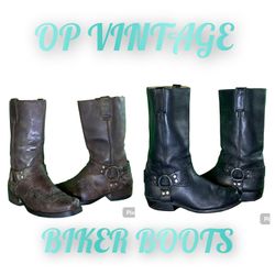 Op vintage 0071 Stivalli da biker stile fibbia