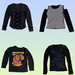 Y2K Black Gothic Full Seeve Tops (Ts-1536)