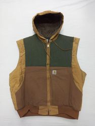 CR793 Gilet à capuche en toile vintage bicolore re..