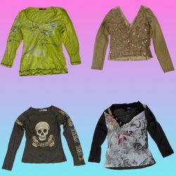 Y2K Vintage Vibe Top a Maniche Lunghe (Th-156)