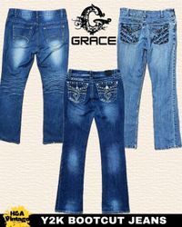 Y2K 刺繍または装飾されたブーツカットジーンズ