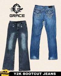 Y2K刺繍入りまたは装飾されたブーツカットジーンズ