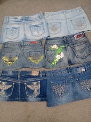HD1224 Ladies Upcycled Y2K Denim Micro Mini Skirts