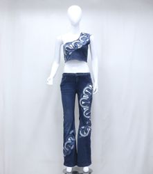 Ensemble en denim à motif de chaîne asymétrique re..