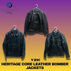 Y2K Heritage Core Leather Bomber Jackets - EV1222