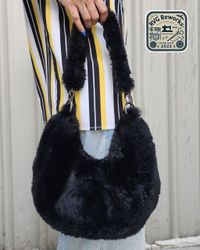 Upcycled Plush Crescent Shoulder Bag