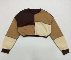 CR834 The Eco-Tone Patchwork Cropped Pullover