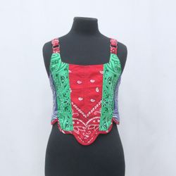 CR863 Upcycled Multi-Color Bandana Patchwork Corse..