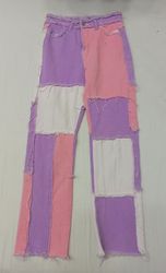 CR865 Upcycled Pastel Patchwork Denim Jeans