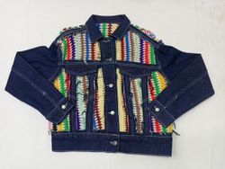 CR876 Upcycled Poncho Panel Short Body Denim Jacke..