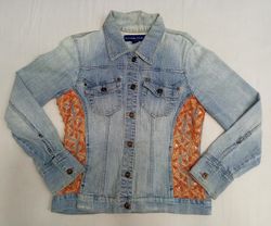 CR882  Upcycled Denim Tapestry Panel Jacket