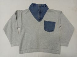 CR887 Upcycled Denim-Collar Graues Sweatshirt