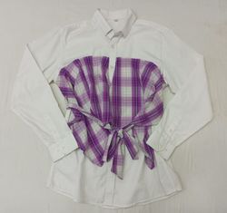 CR891 Upcycled Plaid Fusion Peplum Shirt