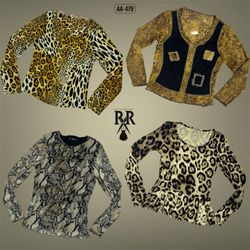 Y2K Animal Prin Full Sleeve Mesh Mix Tops (AA-479)