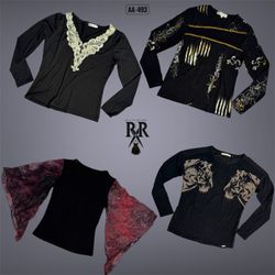 Y2K All Black Rave Full Sleeve Tops (AA-493)