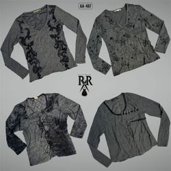 Y2K Dark Academia Misty Grey Full Sleeve Tops (AA-..