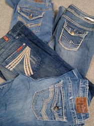 #194 Pantalon en jean évasé orné pour femmes Y2K