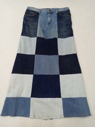 CR939 UPCYCLED Denim Patchwork Skirt