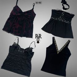 Y2K All Black Gothic Cami Tops (AA-492)