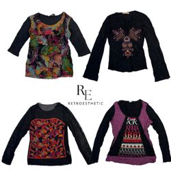 Y2k Mesh Printed Long Sleeve Tops (RE-2499)