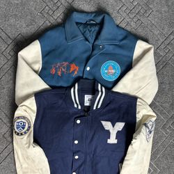 Giacca bomber di baseball in pelle e lana premium ..