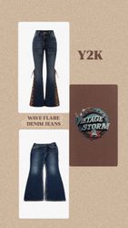 Y2k Wave Denim Flared Jeans