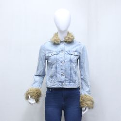 CR970 Upcycled Faux Fur Trim Denim Jacket