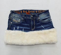 CR973 Upcycled Denim Luxe Fur Skirt