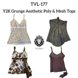 Y2K Grunge Aesthetic Mesh & Poly Cami Tops (TVL-17..
