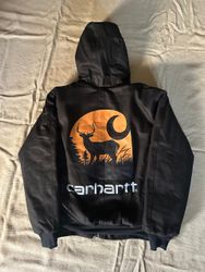 Carhartt rework style orange printed hooded jacket..