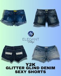 Y2K Glitter Glint Denim Sexy Shorts - EV1273