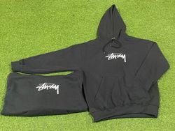 Black stussy rework hoodie sweatshirt