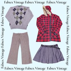 (FV-628) Y2K Checked Wool Mix Winter Bundle