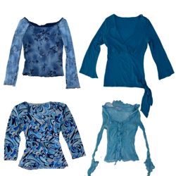 Y2k Blue Ocean Mesh Long sleeve Tops (TT-256)
