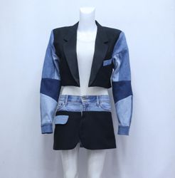 CR999 Upcycled Denim Fusion Set – Cropped Blazer &..